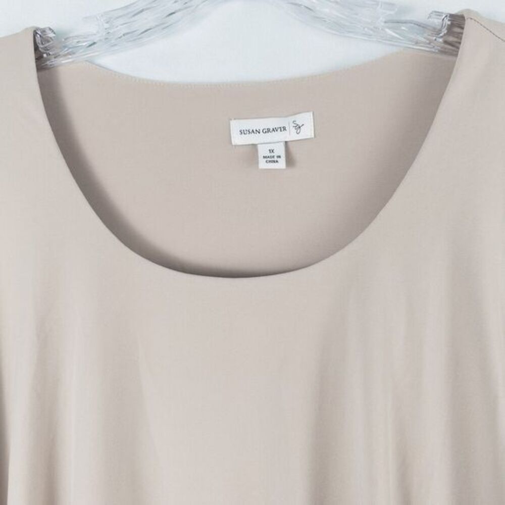 Susan Graver Liquid Knit Tiered 3/4 Sleeve Top Womens 1X Beige Stretch A220987 - Picture 6 of 16